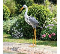Handmade Metal Solar Scroll Heron With Colour Changing Led
