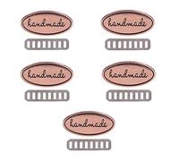 Handmade Metal Tags, Rose Gold Alloy Pendant Sewing Labels with Buckle for DIY Clothes Hats, 5pcs Zinc Charms for Crafting Textile Decor