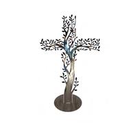 Handmade Metal Tree of Life Cross - 40cm Large Religious Sculpture - Unique Heat-Treated Iridescent Finish - Modern Christian Home Decor Gift for Housewarming, Wedding or Baptism by Bingo Workshop