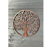 Handmade Metal Tree of Life Wall Art, Copper Finish, Round Garden Decor, 3D Cut-Out Design 40cm