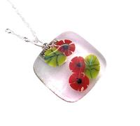Handmade Millefiori Glass Poppy Pendant, Dichroic Glass Flower Pendant, Poppy Jewellery, Flower Necklace (CGP29)