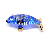 Handmade Mini 2.25" Blue Manatee Figures Blown Glass Art, Collectible Figurines Gift Ideas, Cute Miniature Animals, Tiny Ornament Cool Stuff Decor No.1