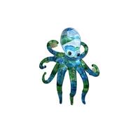 Handmade Mini 2.5" Ocean Blue Octopus Figures Blown Glass Art, Collectible Figurines Gift Ideas, Cute Miniature Sea Animals, Tiny Ornament Cool Stuff Decor No.15
