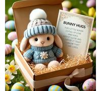 Handmade Mini Bunny Hug Cute Easter Gift, 2026 New Soft Plush Rabbit Mini Bunny Hugs in Box with Card, Easter Basket Rabbit Stuffer Women Men (Blue)