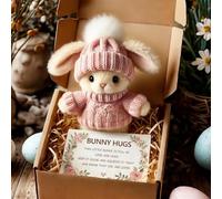 Handmade Mini Bunny Hug Cute Easter Gift, 2026 New Soft Plush Rabbit Mini Bunny Hugs in Box with Card, Easter Basket Rabbit Stuffer Women Men (Pink)