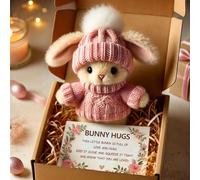 Handmade Mini Bunny Hug Cute Easter Gift, Bunny Hugs in Box, Soft Plush Rabbit Pocket Hug with Inspirational Card for Friends Family, Easter Basket Stuffer (Pink)