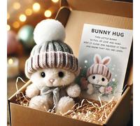 Handmade Mini Bunny Hug Cute Easter Gift, Mini Bunny Hugs in Box, Bunn-y in a Box Hugs Positive, Min-i Rabbit Positive Plush Animals, Emotional Support Rabbit with Inspirational Card (white)