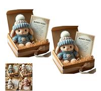 Handmade Mini Bunny Hug Cute Easter Gift, Mini Bunny Hugs in Box, Emotional Support Rabbit with Inspirational Card, Soft Floppytiny Easter Bunnies, Inspirational Easter Gifts for Women Men (Blue*2)