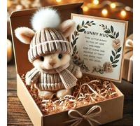 Handmade Mini Bunny Hug Cute Easter Gift, Mini Bunny Hugs in Box, Emotional Support Rabbit with Inspirational Card, Soft Floppytiny Easter Bunnies, Inspirational Easter Gifts for Women Men (Khaki)