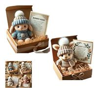 Handmade Mini Bunny Hug Cute Easter Gift, Mini Bunny Hugs in Box, Emotional Support Rabbit with Inspirational Card, Soft Floppytiny Easter Bunnies, Inspirational Easter Gifts for Women Men (2pc-D)