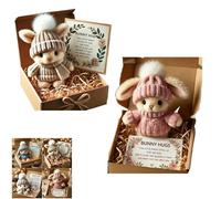 Handmade Mini Bunny Hug Cute Easter Gift, Mini Bunny Hugs in Box, Emotional Support Rabbit with Inspirational Card, Soft Floppytiny Easter Bunnies, Inspirational Easter Gifts for Women Men (2pc-E)