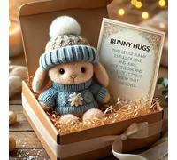 Handmade Mini Bunny Hug Cute Easter Gift, Mini Bunny Hugs in Box, Emotional Support Rabbit with Inspirational Card, Soft Floppytiny Easter Bunnies, Inspirational Easter Gifts for Women Men (Blue)