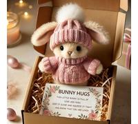 Handmade Mini Bunny Hug Cute Easter Gift, Mini Bunny Hugs in Box, Emotional Support Rabbit with Inspirational Card, Soft Floppytiny Easter Bunnies, Inspirational Easter Gifts for Women Men (Pink)
