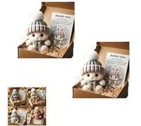 Handmade Mini Bunny Hug Cute Easter Gift, Mini Bunny Hugs in Box, Emotional Support Rabbit with Inspirational Card, Soft Floppytiny Easter Bunnies, Inspirational Easter Gifts for Women Men (Gray*2)