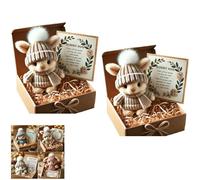 Handmade Mini Bunny Hug Cute Easter Gift, Mini Bunny Hugs in Box, Emotional Support Rabbit with Inspirational Card, Soft Floppytiny Easter Bunnies, Inspirational Easter Gifts for Women Men (Khaki*2)