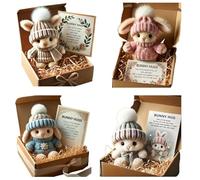 Handmade Mini Bunny Hug Cute Easter Gift, Mini Bunny Hugs in Box, Emotional Support Rabbit with Inspirational Card, Soft Floppytiny Easter Bunnies, Inspirational Easter Gifts for Women Men (4pcs)