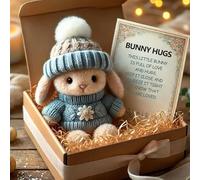 Handmade Mini Bunny Hug Cute Easter Gift, Mini Bunny Hugs in Box with Card, Soft Pocket Bunnys Doll, Minis Bunnys Hug Cute Easter Gifts Plush, Small Thoughtful Gift for Friends & Family (blue 2)