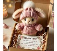 Handmade Mini Bunny Hug Cute Easter Gift, Mini Bunny Hugs in Box with Card, Soft Pocket Bunnys Doll, Minis Bunnys Hug Cute Easter Gifts Plush, Small Thoughtful Gift for Friends & Family (pink 2)