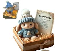 Handmade Mini Bunny Hug Cute Easter Gift, Pocket Bunny in a Box with Inspirational Card, Soft Emotional Support Plush Toy, Mini Easter Bunny Hugs for Family Friend (blue)