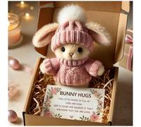 Handmade Mini Bunny Hug Cute Easter Gift, Stuffed Plush Bunnies Figurine in a Box, Emotional Support Pocket Rabbit, Bunny in a Box Inspirational, Mini Plush B unny with Card (Pink)