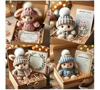 Handmade Mini Bunny Hug Cute Easter Gift, Stuffed Plush Bunnies Figurine in a Box, Emotional Support Pocket Rabbit, Bunny in a Box Inspirational, Mini Plush B unny with Card (4pcs)