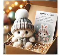 Handmade Mini Bunny Hug Cute Easter Gift, Stuffed Plush Bunnies Figurine in a Box, Emotional Support Pocket Rabbit, Bunny in a Box Inspirational, Mini Plush B unny with Card (Gray)