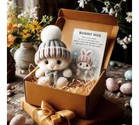 Handmade Mini Bunny Hug Cute Easter Gift with Card, 2026 New Soft Plush Rabbit Mini Bunny Hugs in Box, Easter Basket Bunnys Stuffer Women Men for Mother's Day, Valentine's Day, Birthday (Gray)