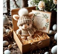 Handmade Mini Bunny Hug Cute Easter Gift with Card, 2026 New Soft Plush Rabbit Mini Bunny Hugs in Box, Easter Basket Bunnys Stuffer Women Men for Mother's Day, Valentine's Day, Birthday (Brown)