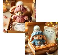 Handmade Mini Bunny Hug Cute Easter Gift with Card, Soft Plush Rabbit Mini Bunny Hugs in Box, Easter Basket Bunny Stuffer Women Men for Easters Gifts, Mother's Day, Birthday (2pcs-a)