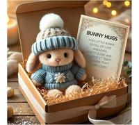 Handmade Mini Bunny Hug Cute Easter Gift with Card, Soft Plush Rabbit Mini Bunny Hugs in Box Easter Basket Bunny Stuffer Women Men for Inspirational Easters Gifts (Blue)