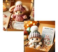Handmade Mini Bunny Hug Cute Easter Gift with Card, Soft Plush Rabbit Mini Bunny Hugs in Box, Easter Basket Bunny Stuffer Women Men for Easters Gifts, Mother's Day, Birthday (2pcs-c)