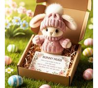 Handmade Mini Bunny Hug with Card Soft Plush Rabbit Mini Bunny Hugs in Box Easter Basket Bunny Stuffer with Box Home Decor (Pink)