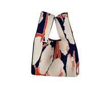 Handmade Mini Knit Handbag For Women Small Knot Wrist Bag Casual Colorful Plaid Tote Bag Girls Reusable Shopping Bags(Cloor-05)