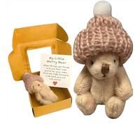 Handmade Mini Worry Bear Plush Teddy in a Box - Sympathy Gift with Inspirational Card for Christmas, Valentine’s Day (Brown)