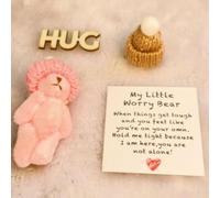 Handmade Mini Worry Plush Bear with Hat - Positive Little Plush Bear Set - Mini Pocket Bears Hug for Friends Kids Family Positive Gifts for Women Men (Pink)
