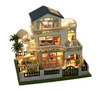 Handmade Miniature House Kit | Doll House Villa Miniature Making Kit With LED Light - Home Decoration, Pretend Toys for Family Women Daughter Girls Youth Friends Teens Men Son