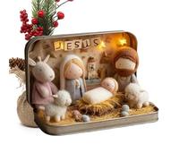 Handmade Miniature Nativity Scene Set,Christmas Decoration With LED Light,includes Plush Holy Family Sheep And Jesus Statue, Perfect For Telling Christmas Stories To Friends.