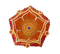 Handmade Mitti Diya for Diwali Decoration | Hand Painted Clay Oil Lamp with Blue Stone & White Circle Design | Traditional Mitti Diya for Karwa Chauth, Bhai Dooj & Pooja | Decorative Diwali Diya 13.5