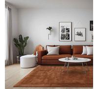 Handmade Modern Easy To Cleanorange Shaggy Bordered Plain Wool Rug For Living Area & Bedroom-120Cm X 170Cm