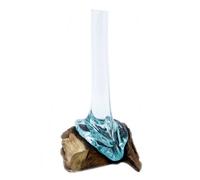 Handmade Molten Glass Vase With Wooden Base Decorative Home Accent