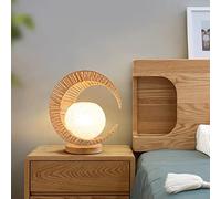 Handmade Moon Table Lamp with Creative Hemp Rope Design - Retro Style Bedside Lamp for Bedroom and Living Room Table Lighting