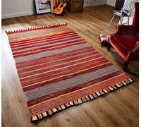 Handmade Moroccan Kilim rug, Vintage carpet, Flat weave Area Rug for Living room, bedroom, Traditional, Artistic Decor (Killim Stripe Red, 160 X 230 CM)