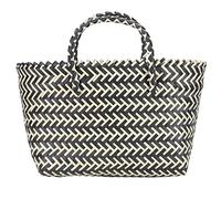 Handmade Moroccan Market Basket Large Capacity French Wicker Basket Straw Beach Bag Vegetables Shopping Basket with Handle for Women Shopping Laundry Blue Yellow (Color : Black)