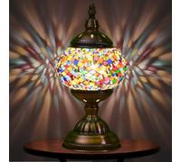 Handmade Moroccan Mosaic Table Lamp - Exotic Turquoise Glass Retro Shade with USB - Decorative Desk Lighting for Bedroom and Living Room