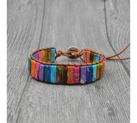 Handmade Multi Color Natural Stone Chakra Bracelet Jewelry Tube Beads Leather Wrap Bracelet Couples Bracelets Creative Gifts-Women Size