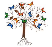 Handmade Multi-Coloured Metal Butterfly Tree Wall Art, H45cm x W46cm - Hand-Painted Colourful Butterfly Sculpture - Unique Home & Garden Decorations - Ideal for Fences, Patios & Feature Walls