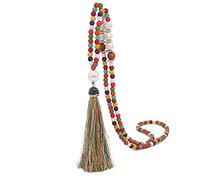 Handmade Multicolor Long Tassel Fringe Pendant Necklace Turquoise Pearl Crystal Mala Beads Necklace for Women Ethnic Boho Prayer Jewelry, Metal, beads