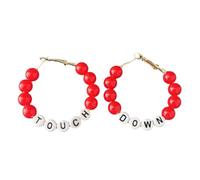Handmade Multicolor TOUCH DOWN Letter Beaded Hoop Earrings Colorful Football Rugby Sport Ball Dangle Drop Earring Game Day Cheerleading Statement Women Sports Lover Team Player Jewelry Gifts, Resin