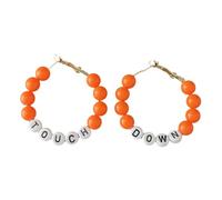 Handmade Multicolor TOUCH DOWN Letter Beaded Hoop Earrings Colorful Football Rugby Sport Ball Dangle Drop Earring Game Day Cheerleading Statement Women Sports Lover Team Player Jewelry Gifts, Resin