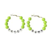 Handmade Multicolor TOUCH DOWN Letter Beaded Hoop Earrings Colorful Football Rugby Sport Ball Dangle Drop Earring Game Day Cheerleading Statement Women Sports Lover Team Player Jewelry Gifts, Resin